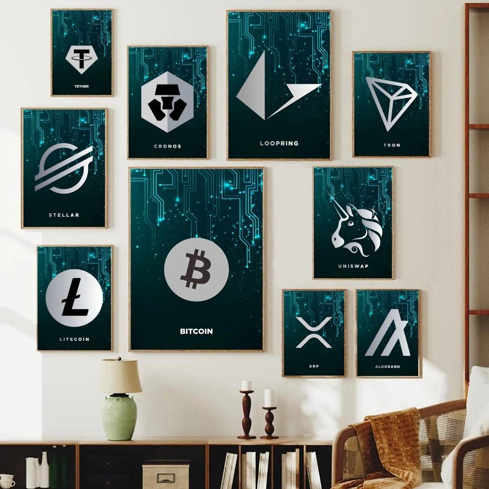 Office Tech Decor - Póster con Símbolo de Criptomonedas Tech